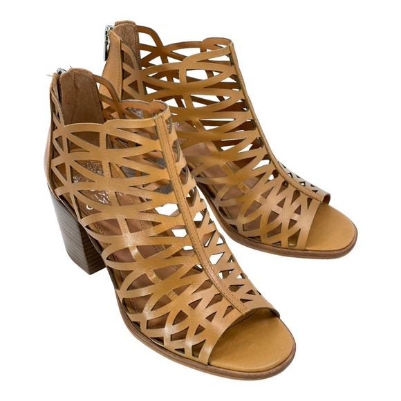 EUC Vince Camuto Kevston Leather Brown Cut Out Heeled Sandal Womens Sz 7.5 - Picture 2 of 13